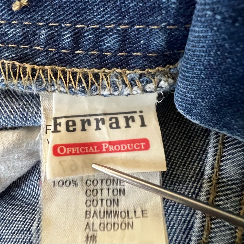 VTG Ferrari Button Fly Blue Denim Jeans‎ Leather Logo Italian Mens 33x30.5 IT 50 - Picture 10 of 16